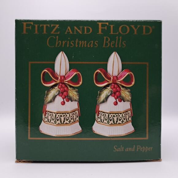 VTG Fitz and Floyd Christmas Bells Salt & Pepper Shakers Ceramic New In Box 2004 - Picture 1 of 8